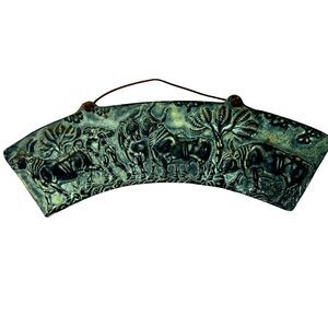 Tame Bulls Hunter Wall Plaque Cast Stone Tile Athens Greece Pier One 11x3"